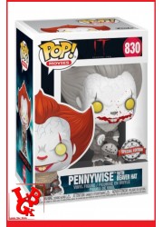 CA 2 (IT 2) : Figurine POP! 830 - PENNYWISE with Beaver Hat Special edition B&W par FUNKO little big geek 889698400558 - LiBiGee